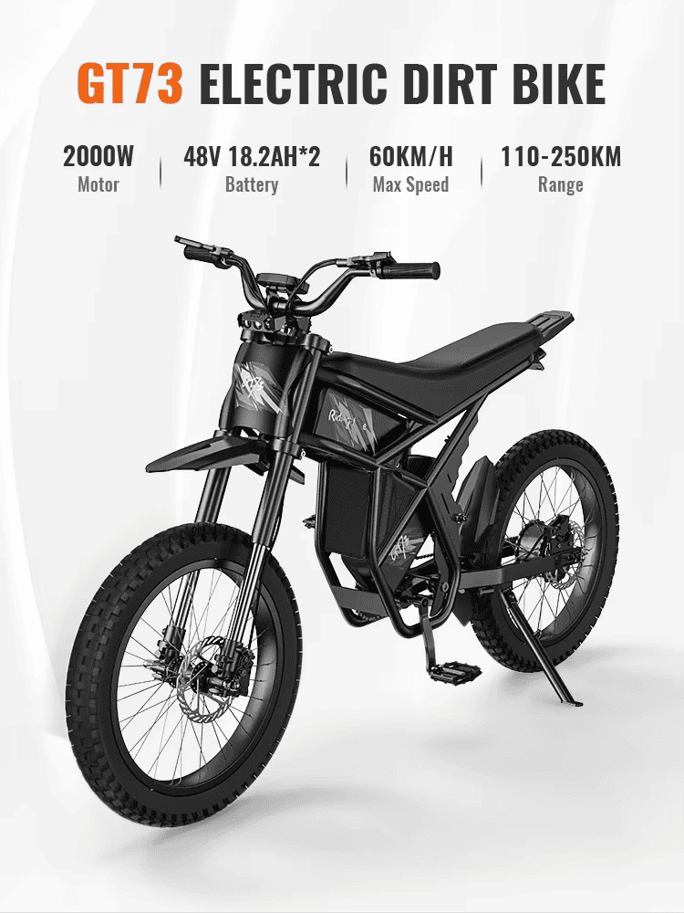 GT73 Electric Dirt Bike – 2000W sähköpyörä, 48V akku, 60km/h huippunopeus ja jopa 250 km toimintamatka.