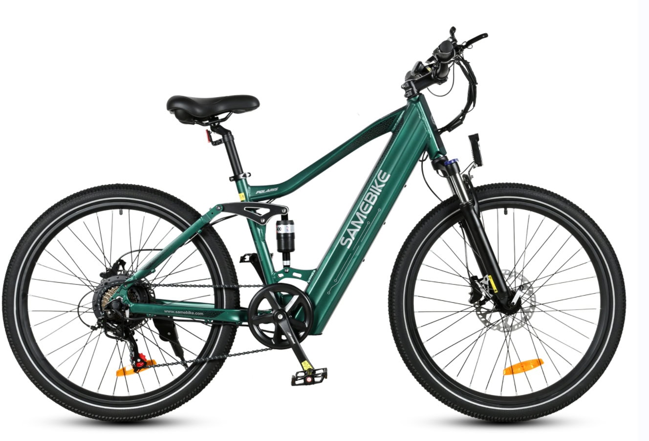 Samebike XD26 vihreä sähköpyörä – tehokas sähköavusteinen pyörä miehille 27,5 tuuman renkailla ja jousitetulla rungolla