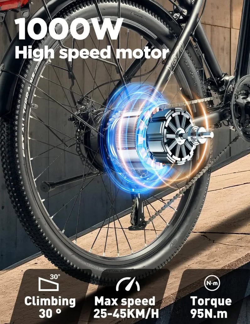 Randride YG90 sähköpyörä – tehokas 1000W moottori takaa voimakkaan suorituskyvyn ja nopean kiihtyvyyden.