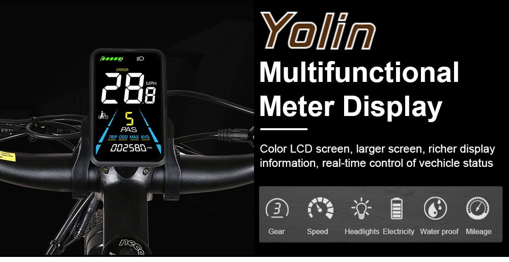 Samebike XD26 sähköpyörän Yolin LED-näyttö – väri-LCD-näyttö nopeudelle, ajotilalle, akulle ja muille ajotiedoille
