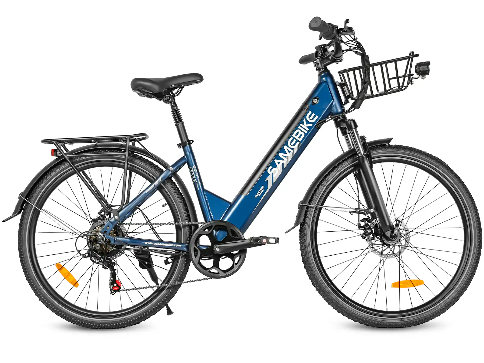 Samebike RS-A01 Pro e-bike edestä kuvattuna LED-valoilla