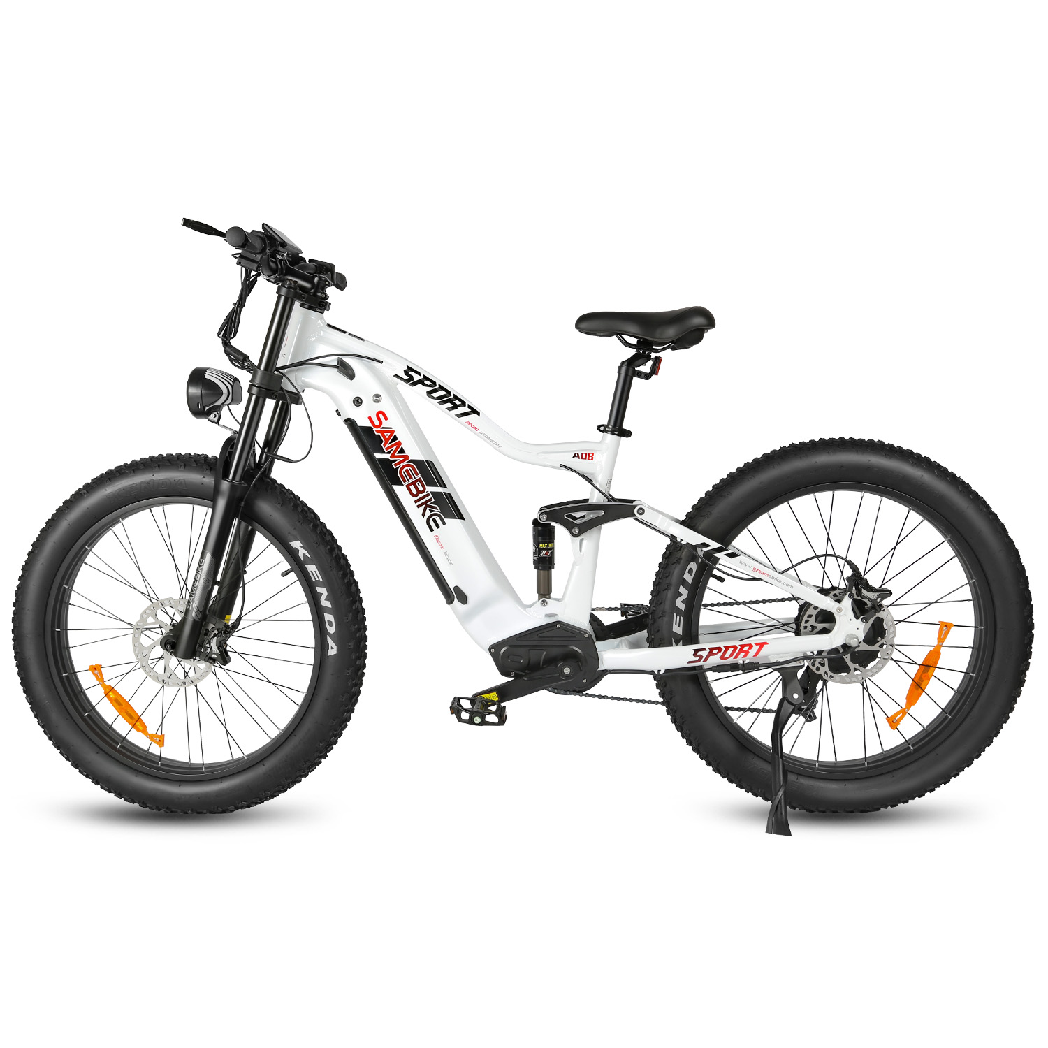 Samebike RS-A08 II sähkömaastopyörä sivuprofiilissa valkoista taustaa vasten