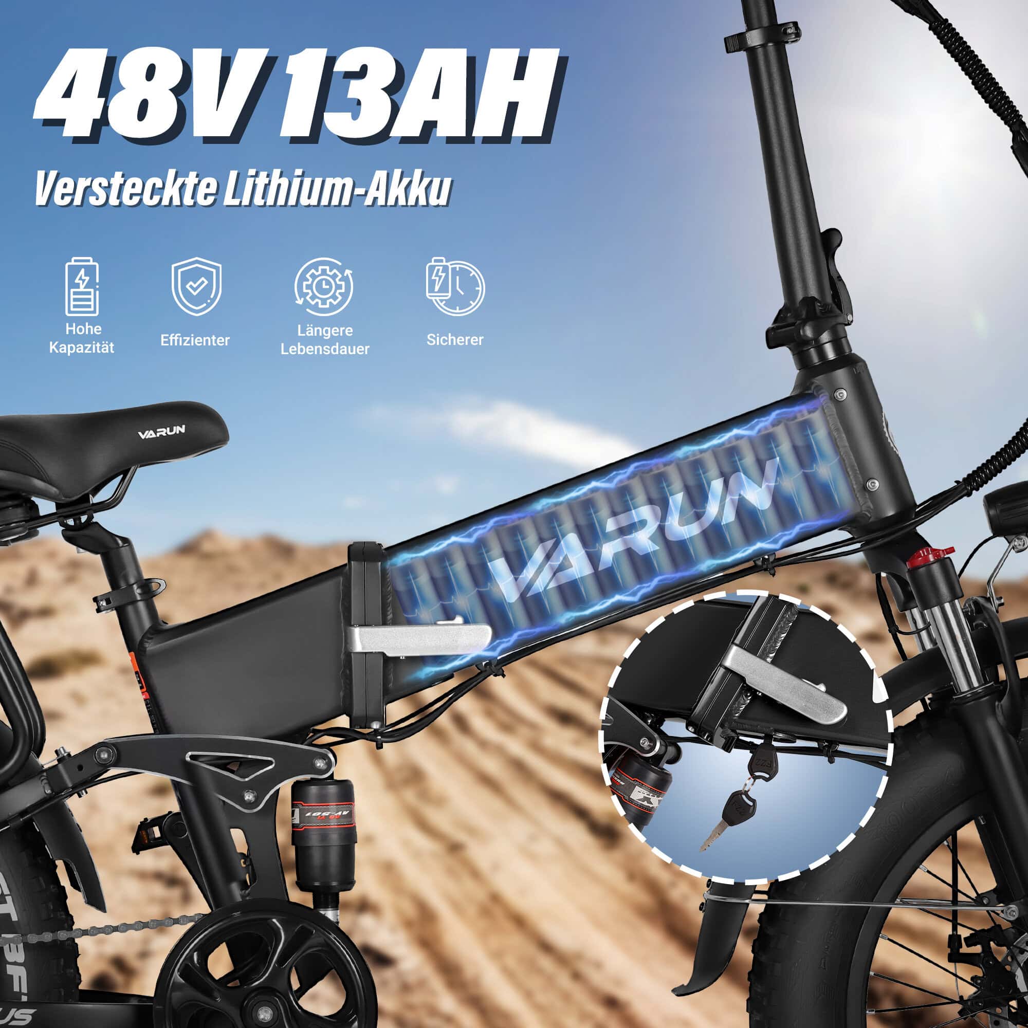 Varun S20‑2 taitettava sähköpyörä ajossa ylämäessä