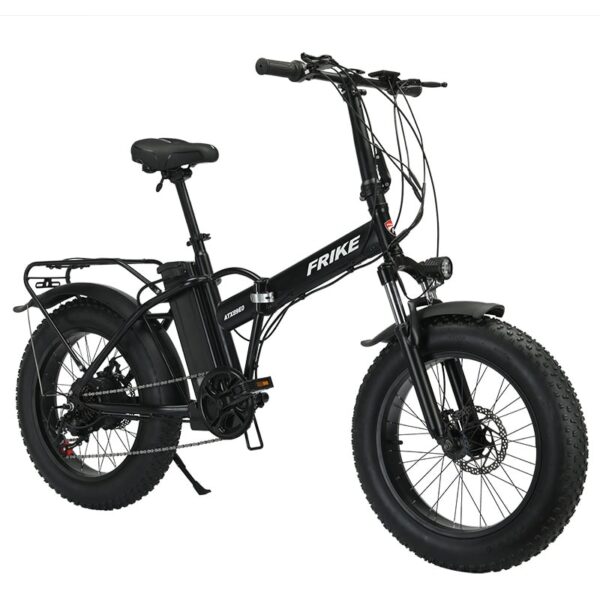 Frike 500W taitettava sähköfatbike taitettuna – kompakti koko mahtuu autoon, hissiin tai varastoon.